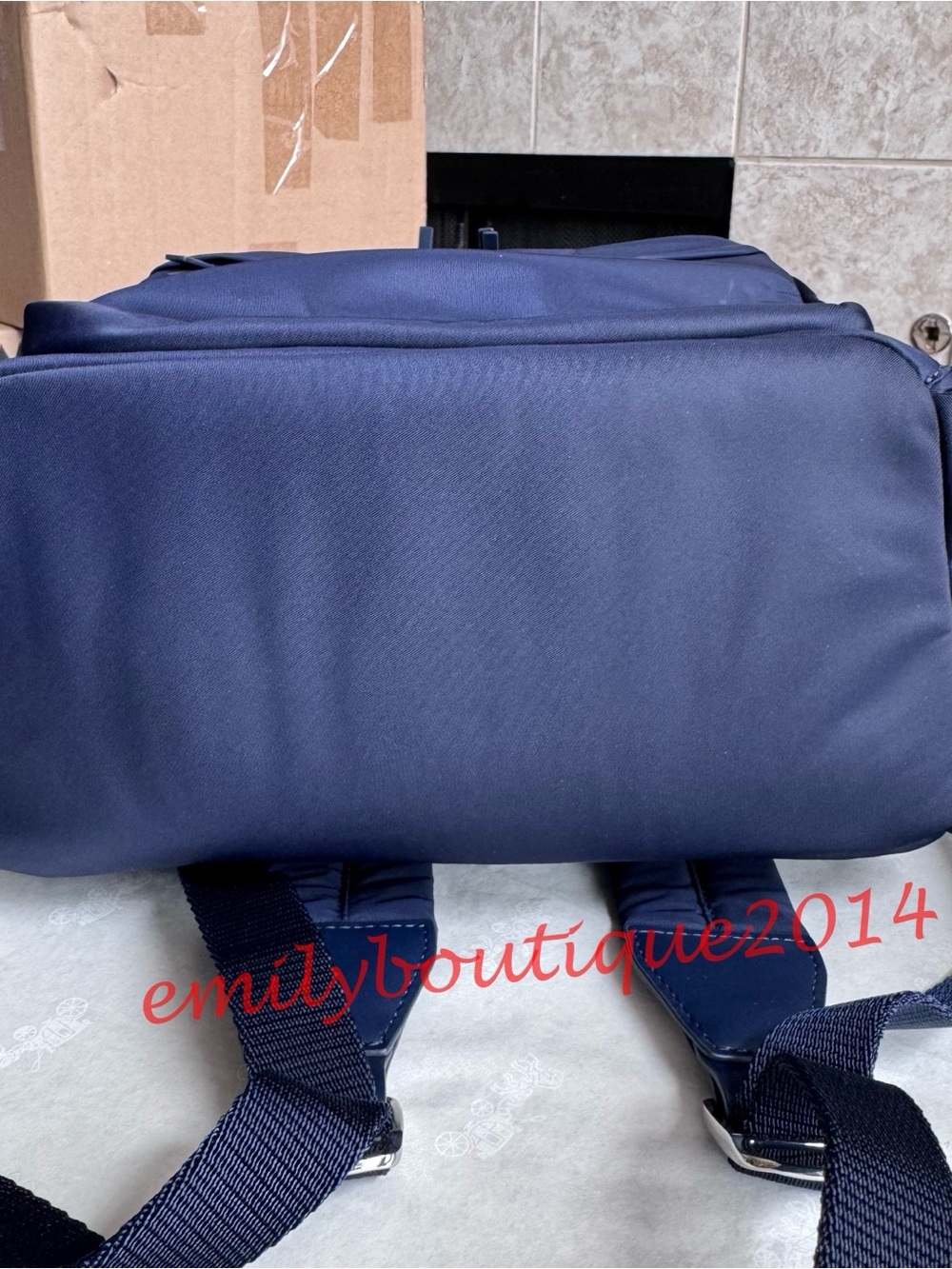 NWT Tory Burch 173559 Ella Nylon Backpack Tory Navy Medium Bag Lightweight - Picture 9 of 11